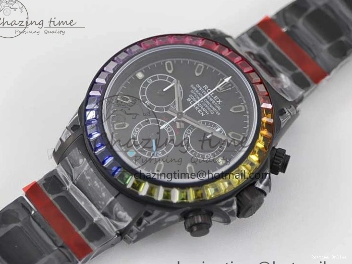 0515 Functional Daytona All Black PVD TWF Best Edition Rainbow Diamonds Bezel Black Dial on PVD Bracelet A 2449